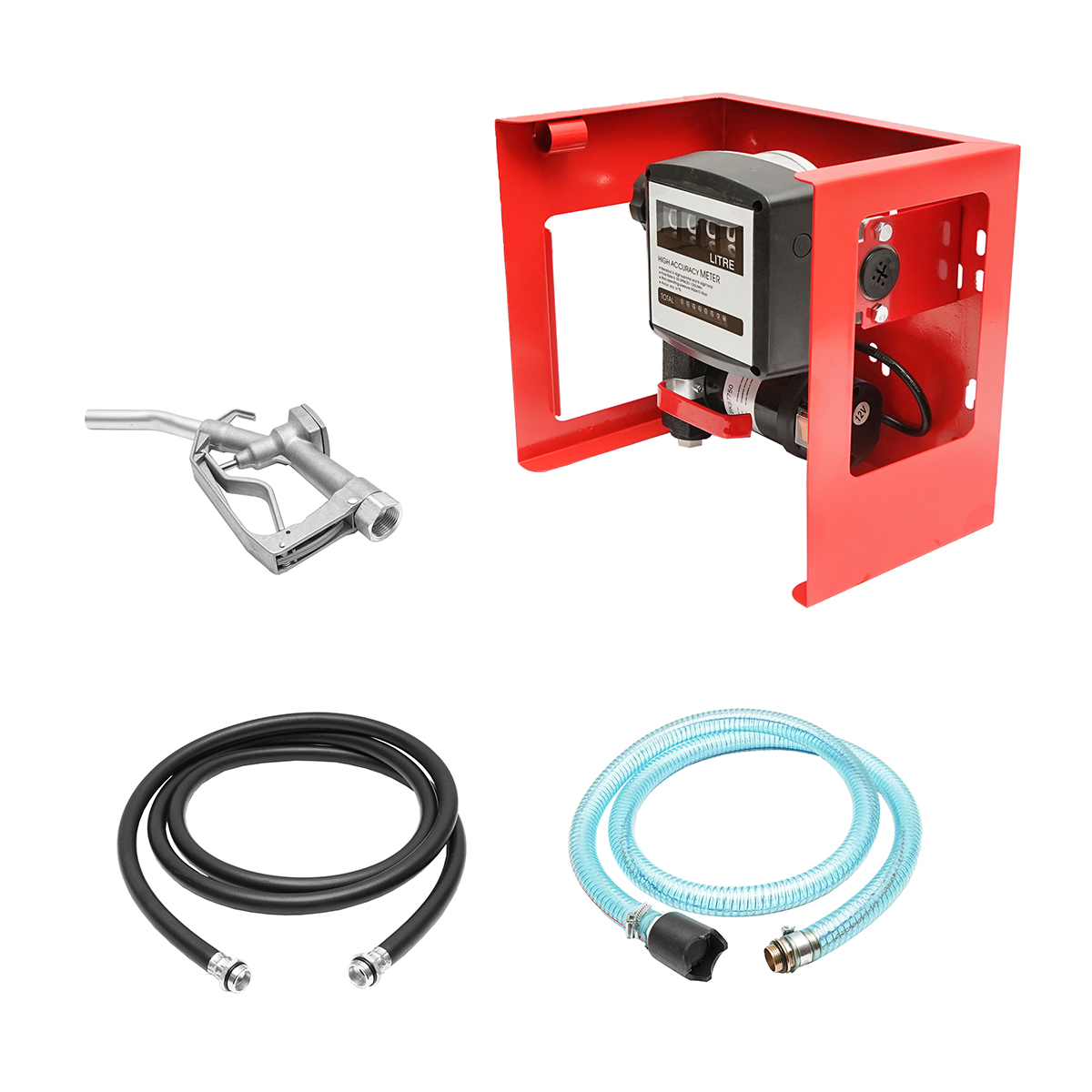 Kit pompa transfer motorina 12V, debit 40L/min cu contor, furtun aspiratie 1,5m, furtun transfer 4m si pistol Breckner Germany