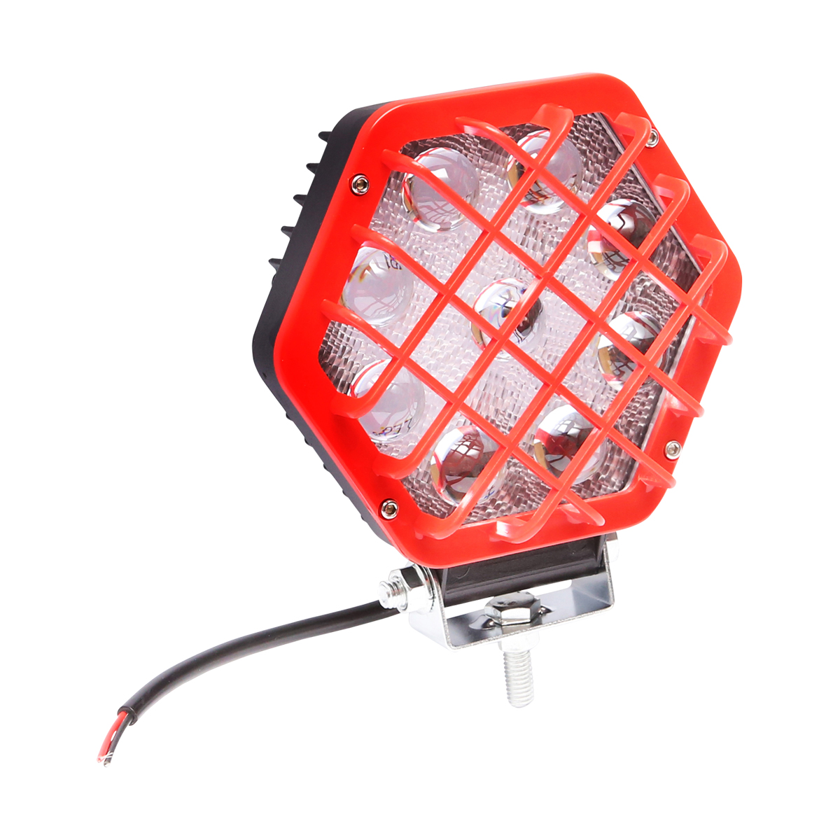 Lampa proiector hexagonal cu grilaj plastic rosu, 9 LED-uri, unghi de radiere 30, DC 10-80V 27W Breckner Germany - imagine 3