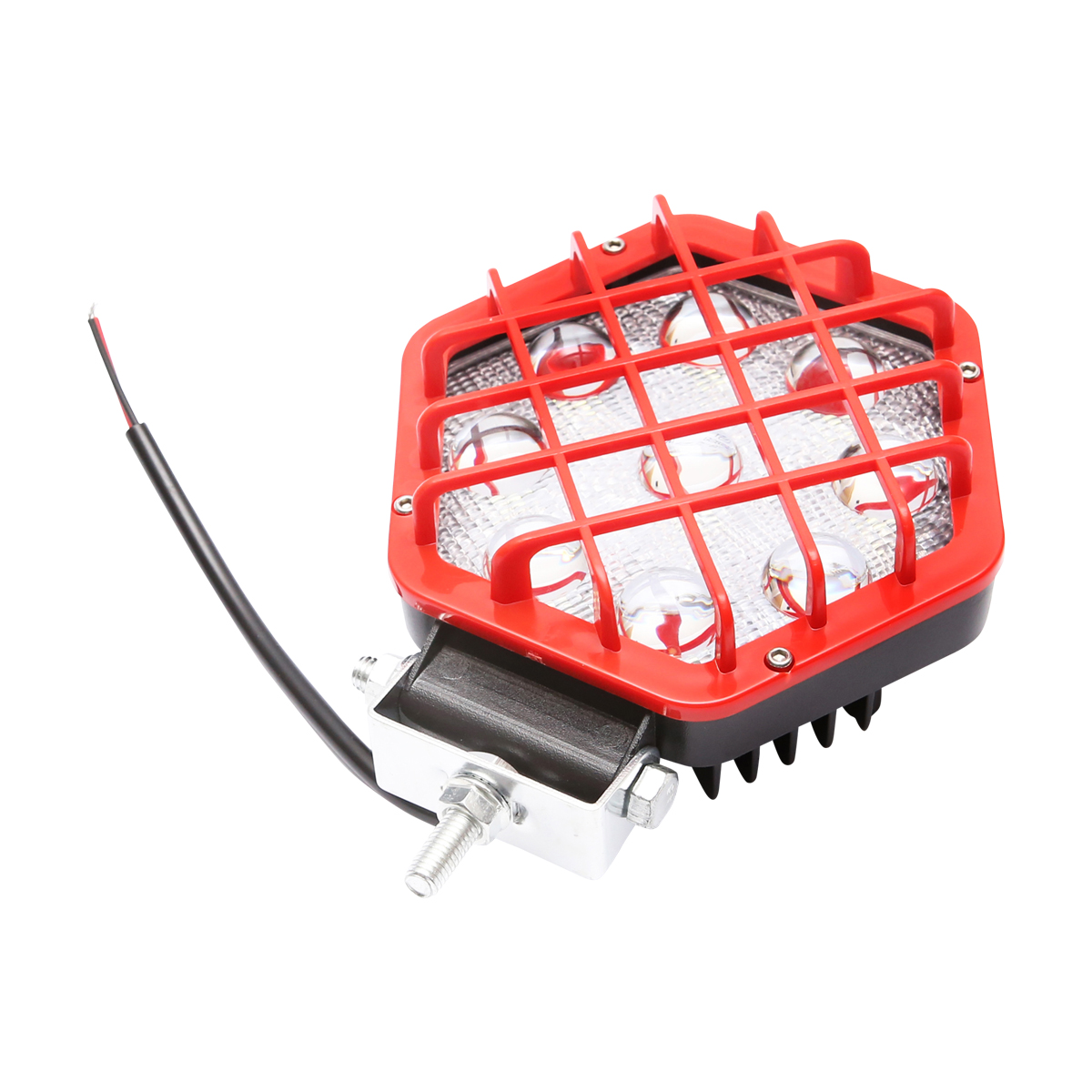 Lampa proiector hexagonal cu grilaj plastic rosu, 9 LED-uri, unghi de radiere 30, DC 10-80V 27W Breckner Germany - imagine 4