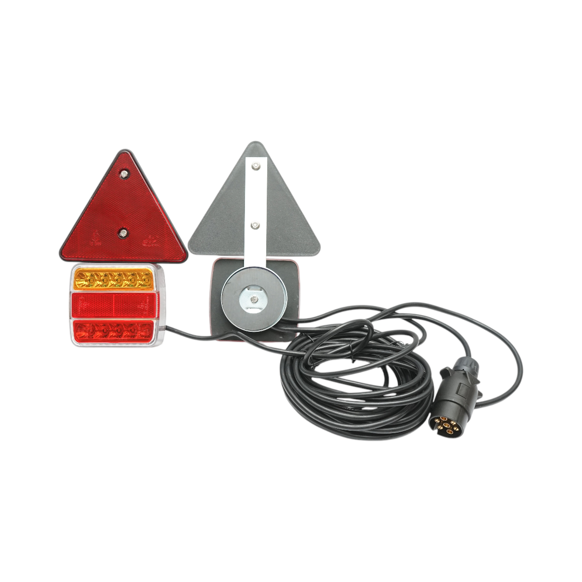 Set lampi LED magnetice cu triunghiuri reflectorizante pentru remorca, fisa 7 pini, cablu stopuri 2.5m cablu fisa 7.5m Breckner Germany - imagine 2